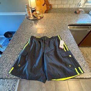 Navy and Neon Yellow Cargo Shorts Men’s bathing suit